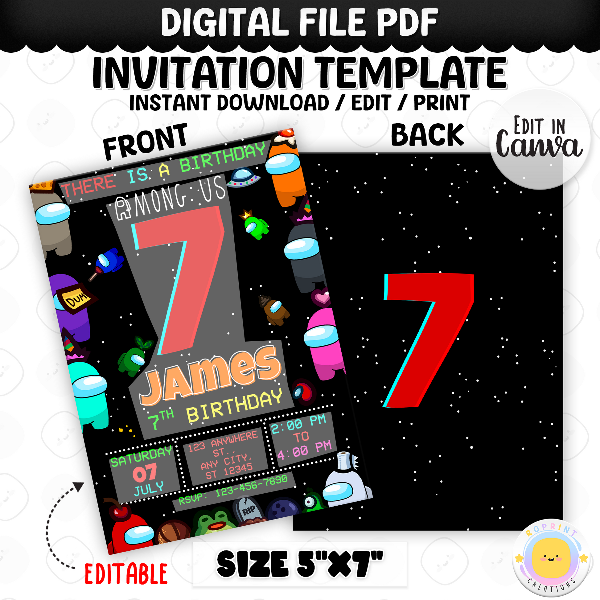 Throw a sus party with this fun Among Us birthday invitation! Customize in Canva, then print or share digitally. Instant download