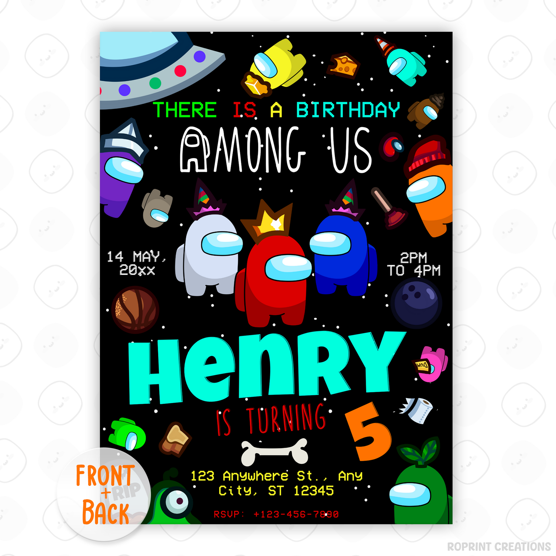 Throw a sus party with this fun Among Us birthday invitation! Customize in Canva, then print or share digitally. Instant download