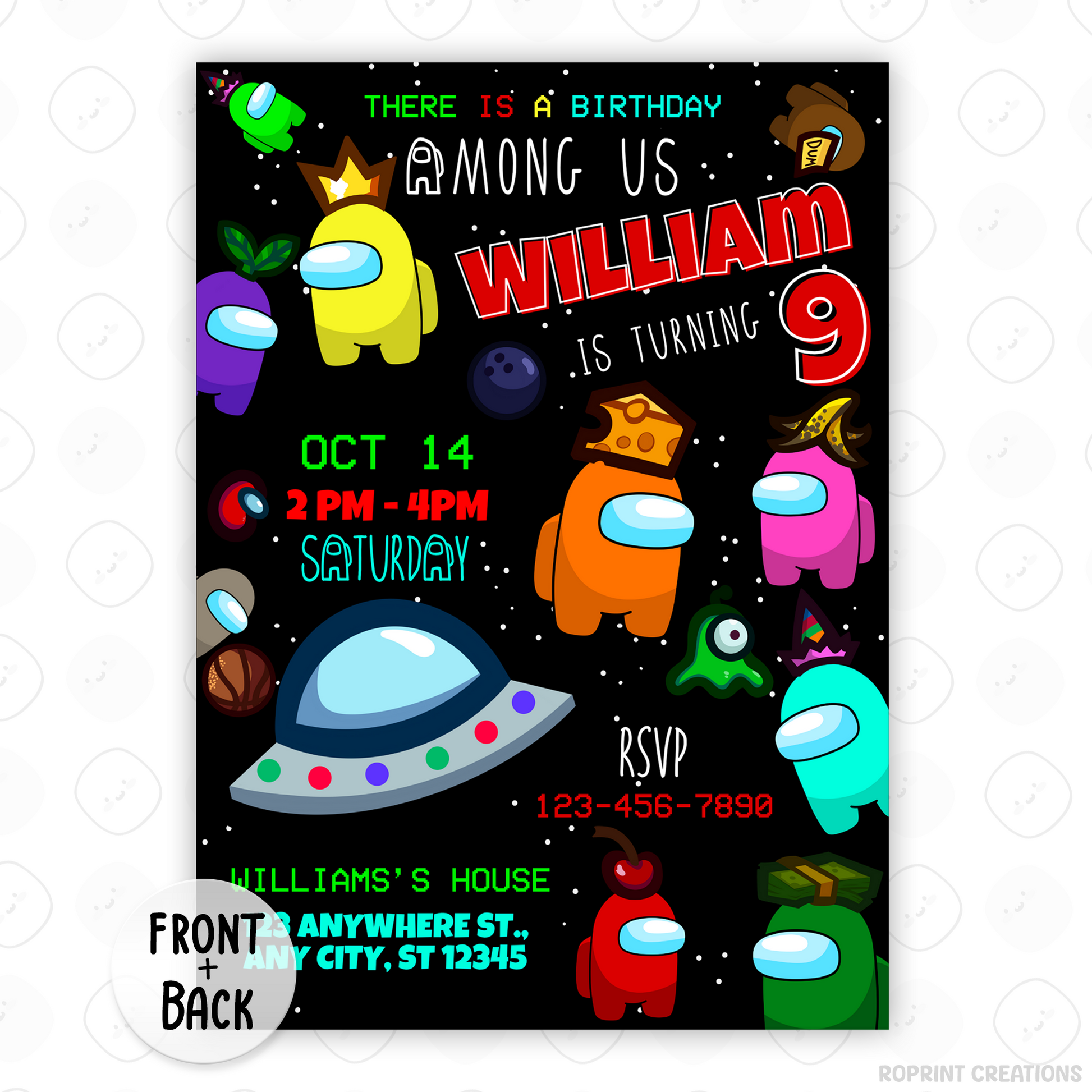 Throw a sus party with this fun Among Us birthday invitation! Customize in Canva, then print or share digitally. Instant download