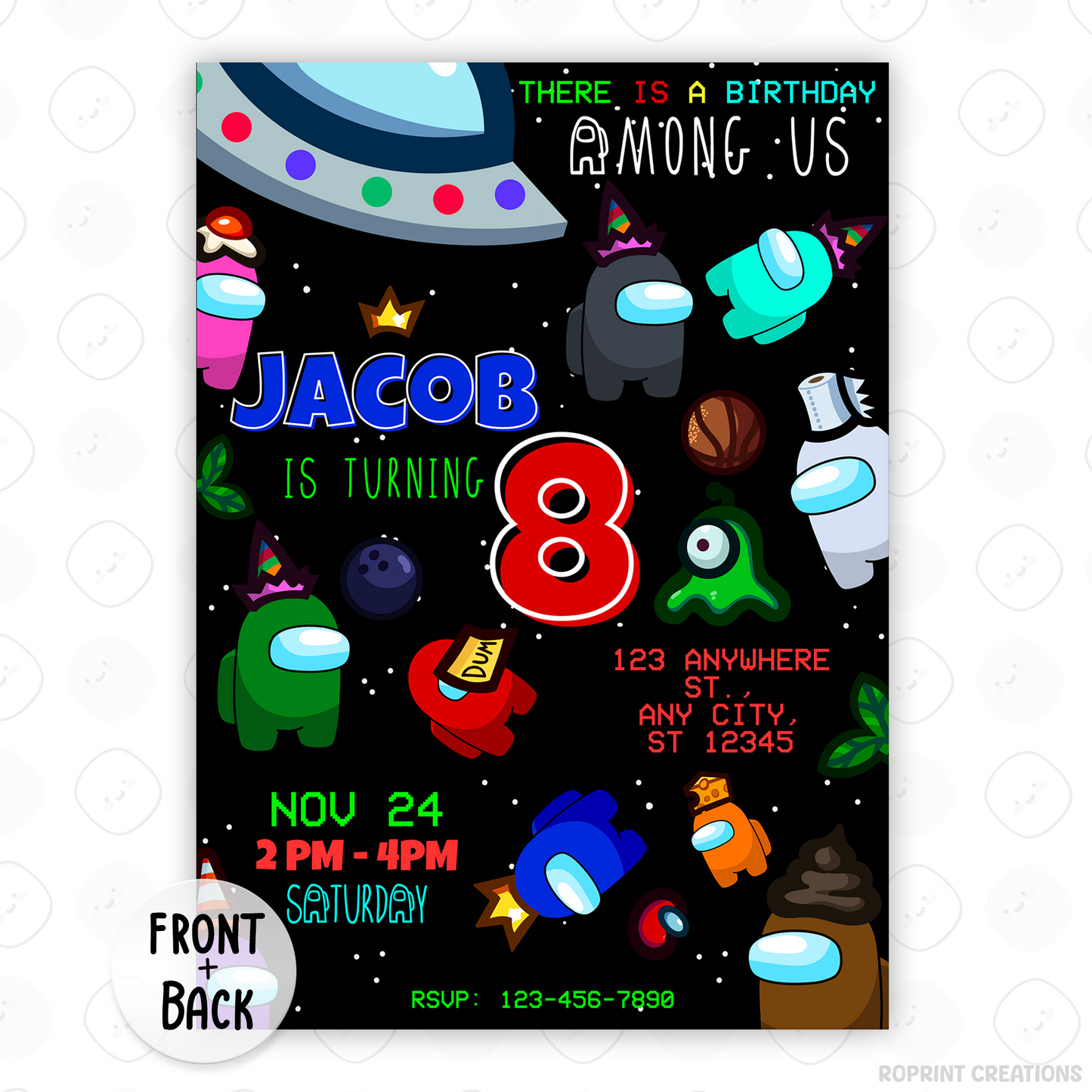 Throw a sus party with this fun Among Us birthday invitation! Customize in Canva, then print or share digitally. Instant download