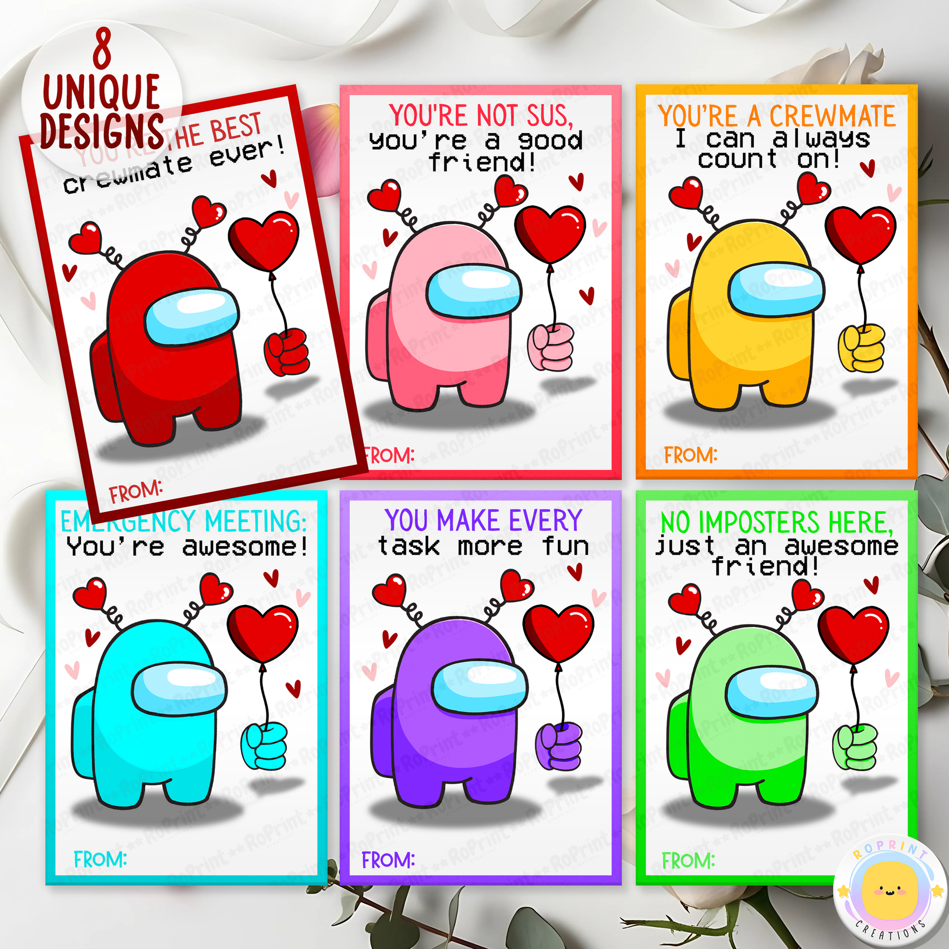 Celebrate love with these fun Among Us Valentine Cards! Instantly download, print, and share a playful touch of joy. Digital file only.