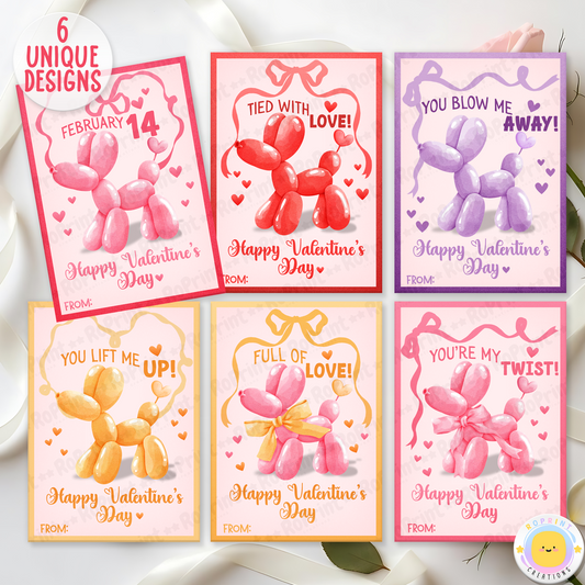 Balloon Animal Valentine Cards featuring playful and colorful balloon animal designs, perfect for spreading joy and love this Valentine's Day.