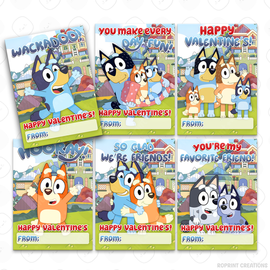Share the love with these cute Bluey & Bingo Valentine cards! Perfect for kids’ classrooms and treat bags—simply download, print, and hand out for a fun Valentine celebration. Instant Download