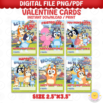 Share the love with these cute Bluey & Bingo Valentine cards! Perfect for kids’ classrooms and treat bags—simply download, print, and hand out for a fun Valentine celebration. Instant Download