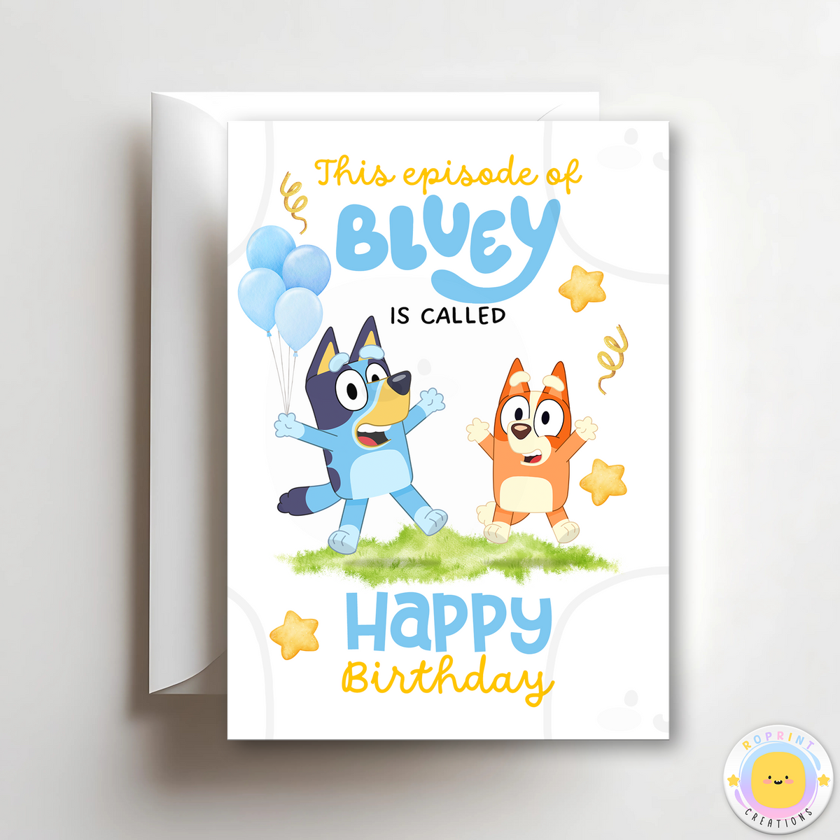 Bluey Birthday Card - Bluey Printable Birthday Greeting Card. Add a cheerful Bluey touch to your celebration with this foldable greeting card! Instantly download, print, and trim to a 5x7 inch card. Digital file only.