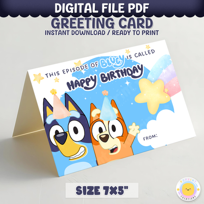 Bring the magic of Bluey to the celebration with this fun “This Episode is Called” birthday card! Download, print, trim, and fold to create a 5x7 greeting card kids will love. Instant Download.