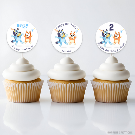 Bluey Editable Cupcake Toppers - Blue Dog Custom Name Cupcake Topper Party Favor
Make your treats extra fun with these editable Bluey cupcake toppers! Personalize with your child’s name and print for the perfect party favor.