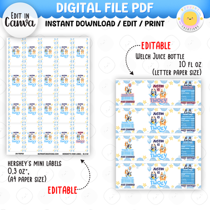 Bluey TWO-EY 2nd birthday party favors, editable Bluey second birthday printable favor template