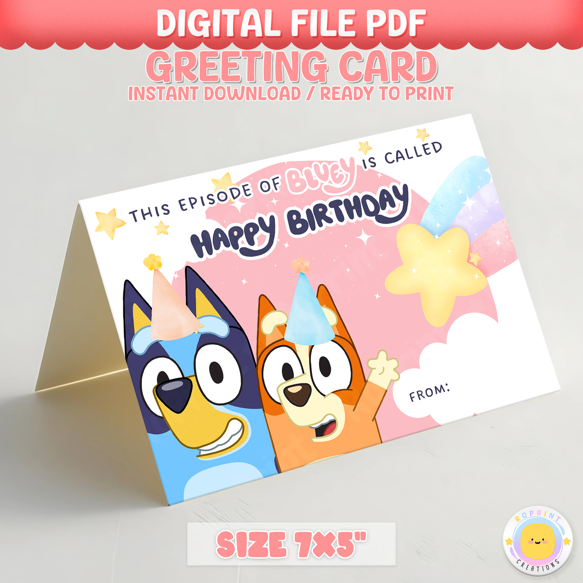 Bring the magic of Bluey to the celebration with this fun “This Episode is Called” birthday card! Download, print, trim, and fold to create a 7x5 greeting card kids will love. Instant Download.