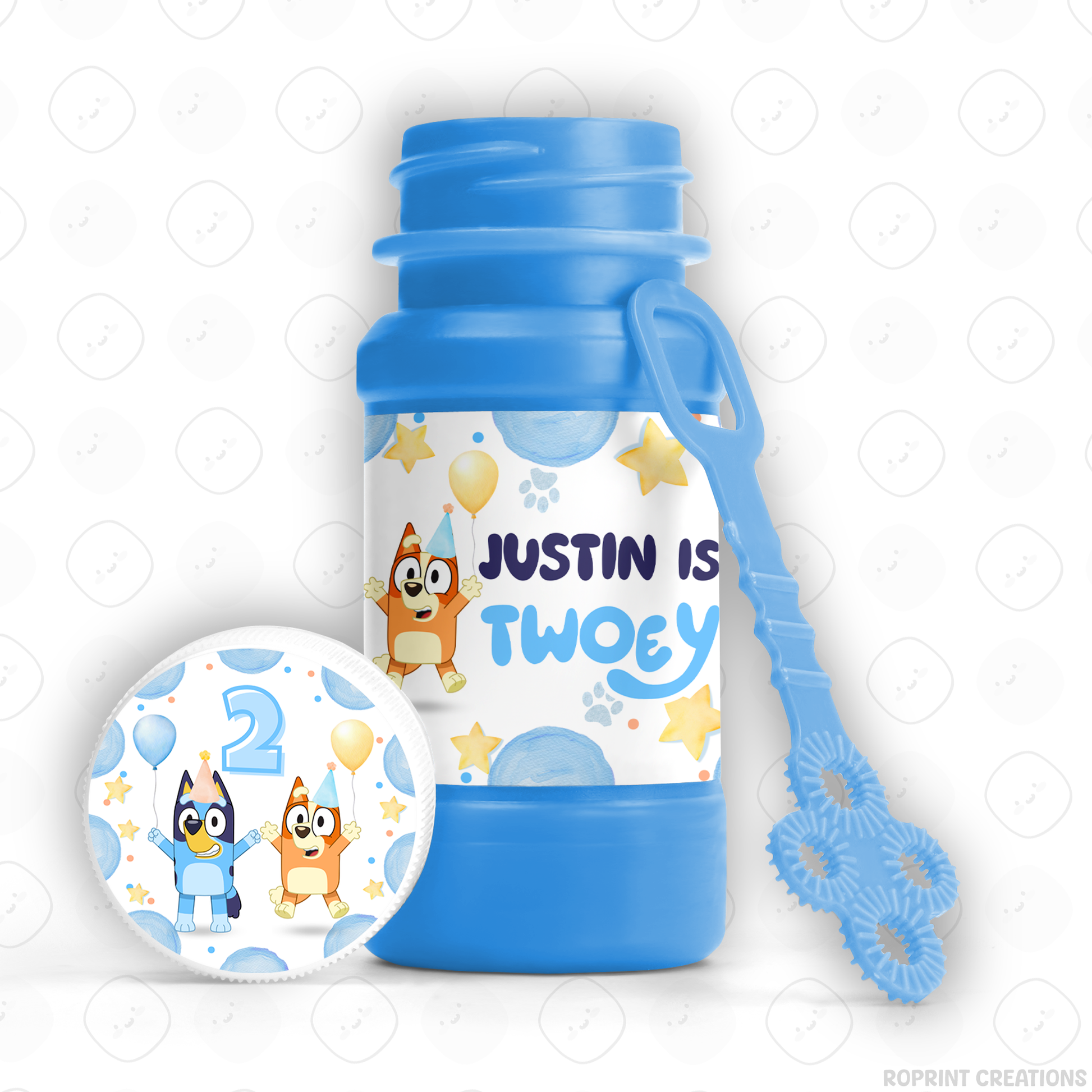 Bluey TWO-EY 2nd birthday party favors, editable Bluey second birthday printable favor template