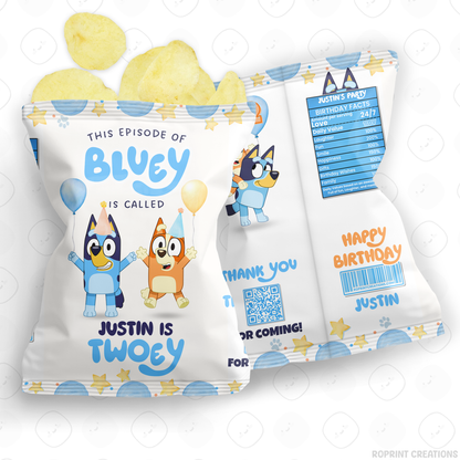 Bluey TWO-EY 2nd birthday party favors, editable Bluey second birthday printable favor template