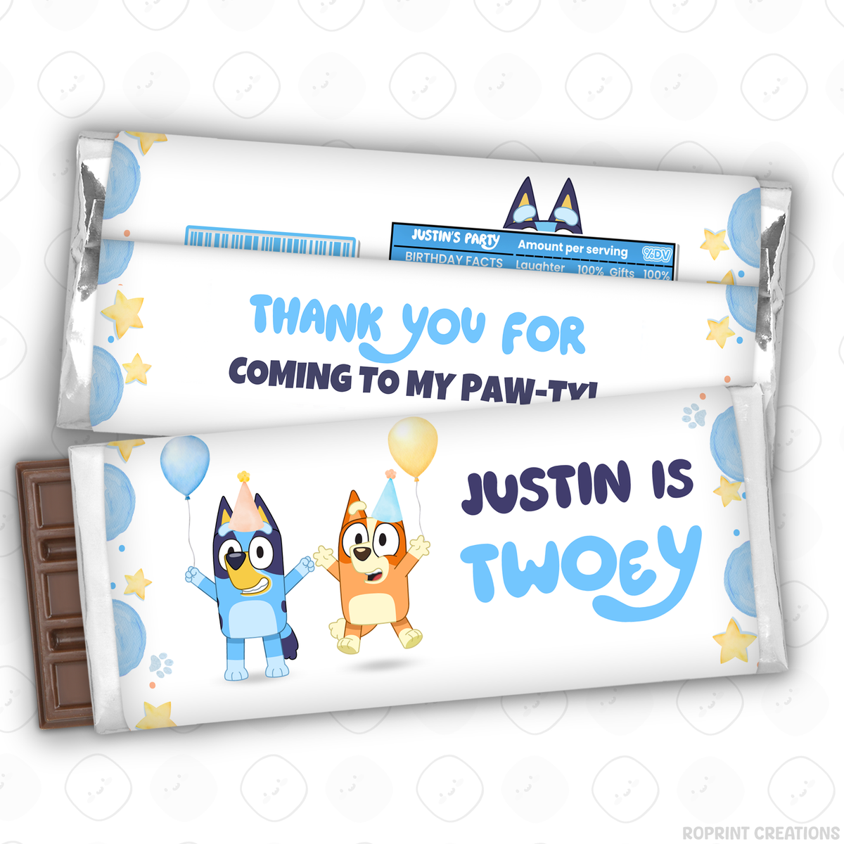 Bluey TWO-EY 2nd birthday party favors, editable Bluey second birthday printable favor template