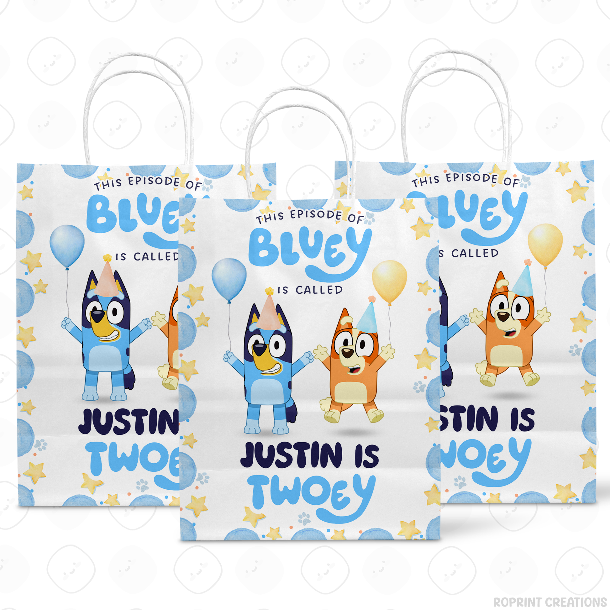 Bluey TWO-EY 2nd birthday party favors, editable Bluey second birthday printable favor template