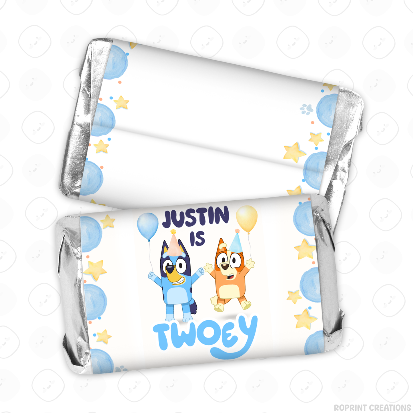 Bluey TWO-EY 2nd birthday party favors, editable Bluey second birthday printable favor template
