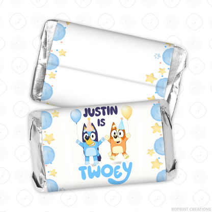 Bluey TWO-EY 2nd birthday party favors, editable Bluey second birthday printable favor template