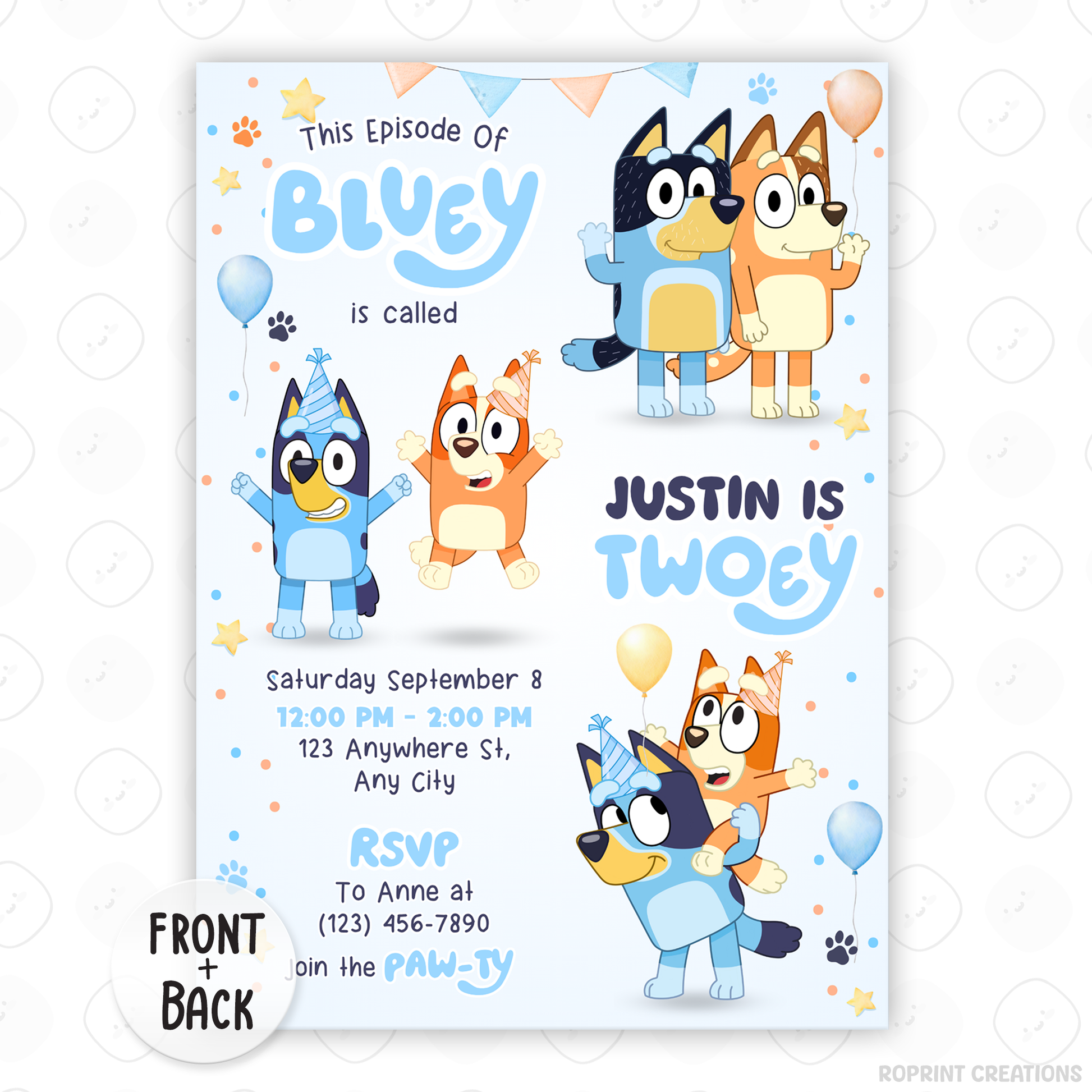 Celebrate your little one’s 2nd birthday with this editable Bluey Twoey Birthday Invitation! Easily customize, download, print, or share digitally for a fun, stress-free invite.
