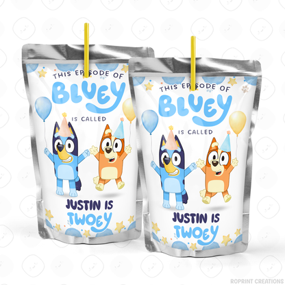 Bluey TWO-EY 2nd birthday party favors, editable Bluey second birthday printable favor template