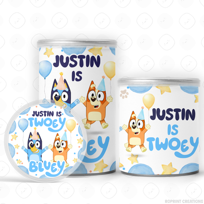 Bluey TWO-EY 2nd birthday party favors, editable Bluey second birthday printable favor template