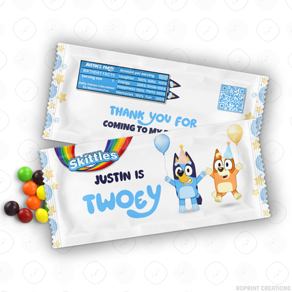 Bluey TWO-EY 2nd birthday party favors, editable Bluey second birthday printable favor template