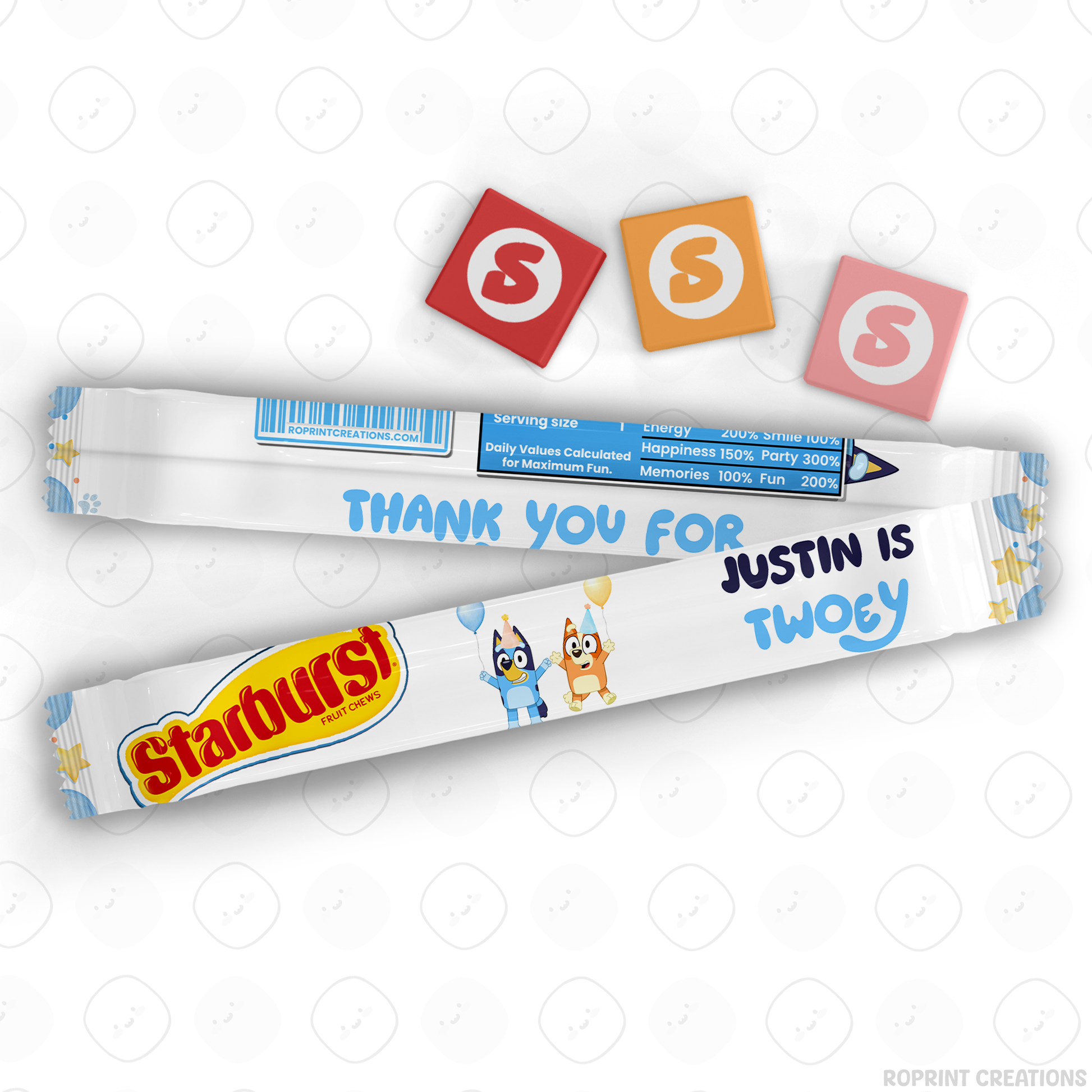 Bluey TWO-EY 2nd birthday party favors, editable Bluey second birthday printable favor template