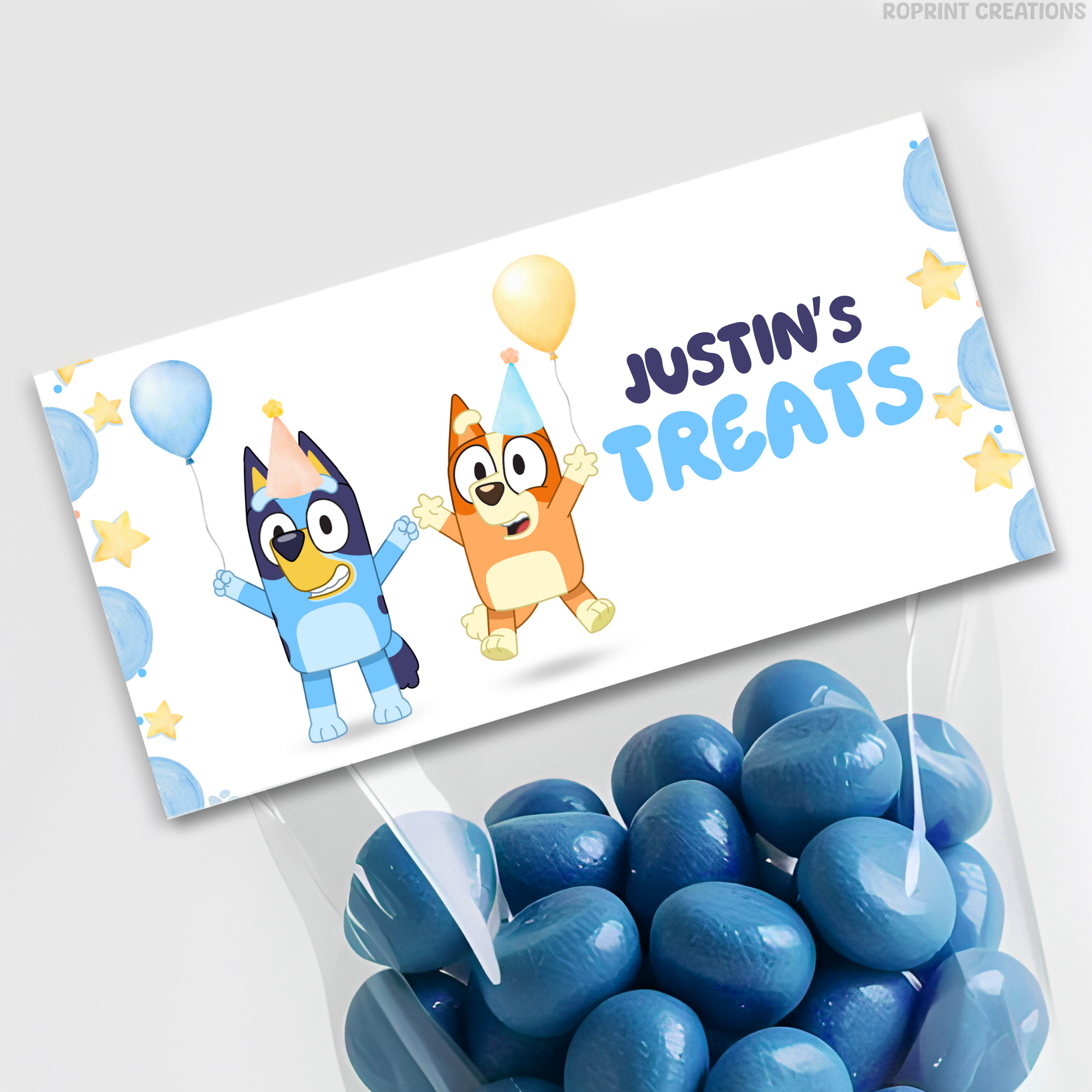 Bluey TWO-EY 2nd birthday party favors, editable Bluey second birthday printable favor template