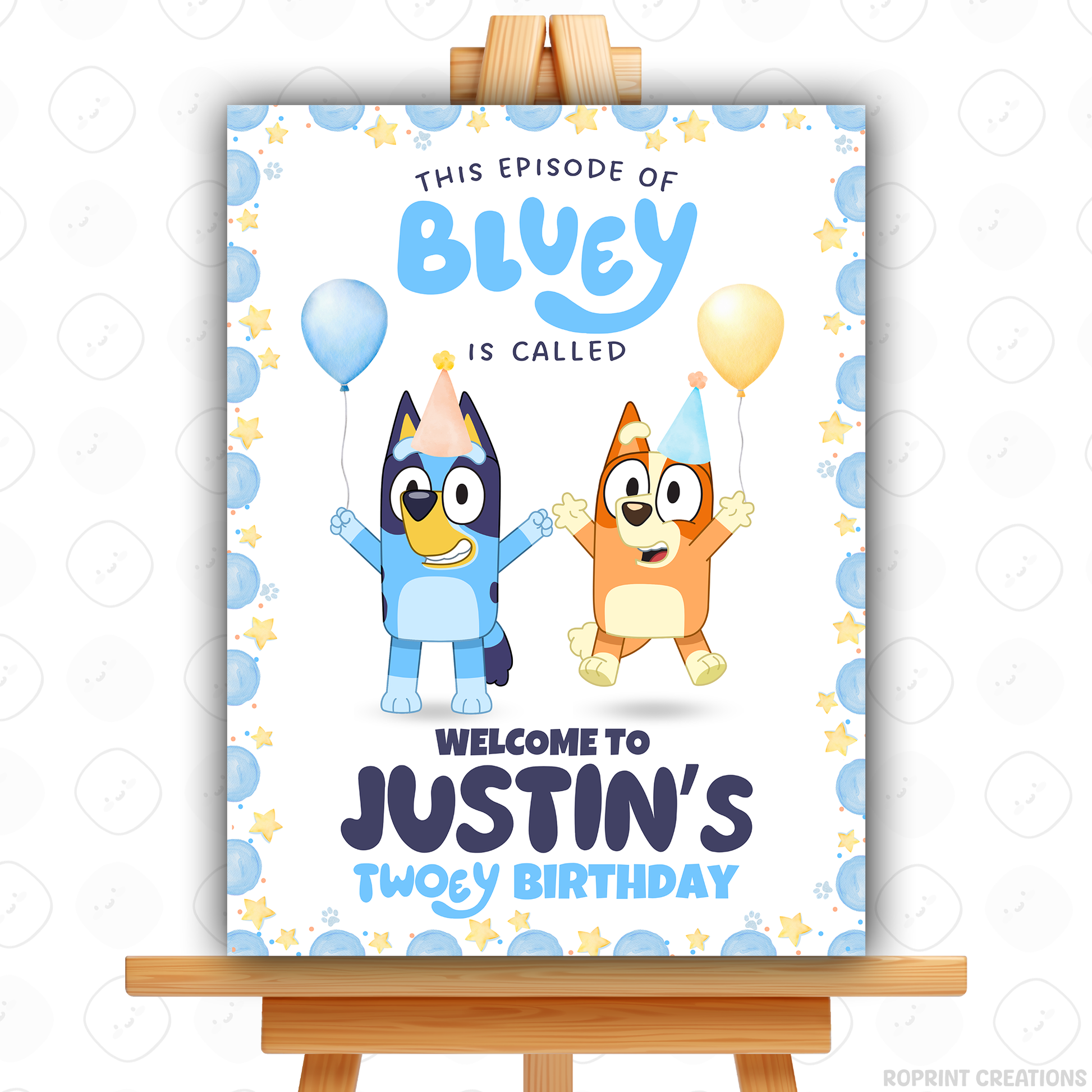 Bluey TWO-EY 2nd birthday party favors, editable Bluey second birthday printable favor template