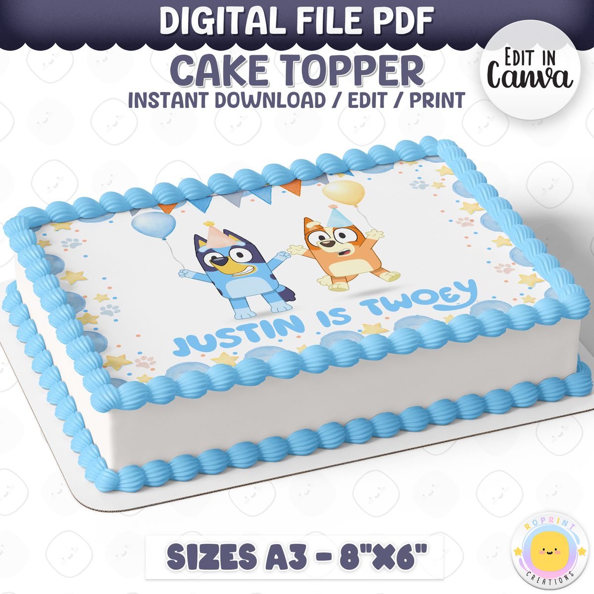 Celebrate your little one turning two with this Bluey TWO-EY cake topper! Download, edit, and print to create a fun and colorful 2nd birthday cake decoration.