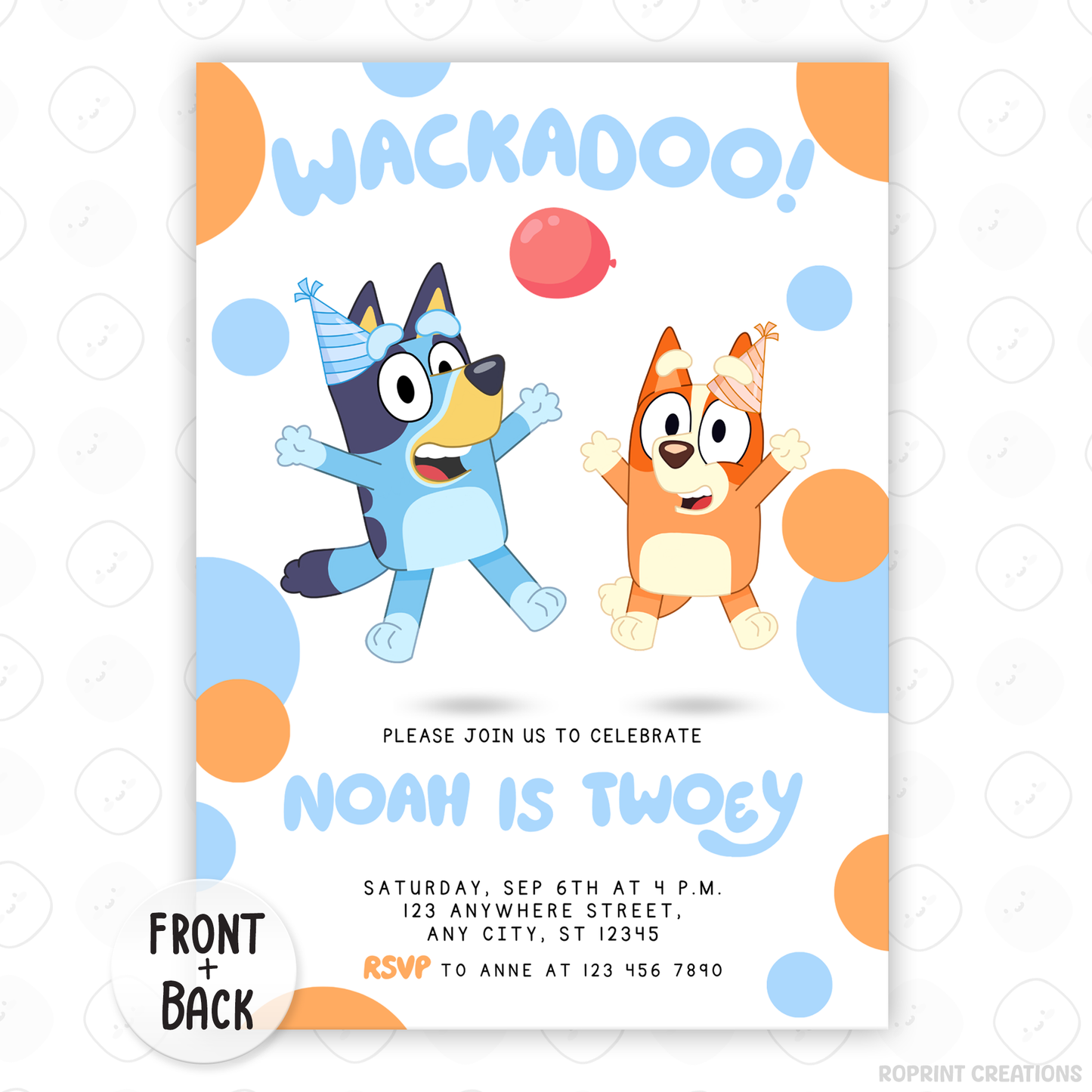 Bluey TWOEY Birthday Invitation - Bluey Wackadoo Editable 2nd Party Invite
