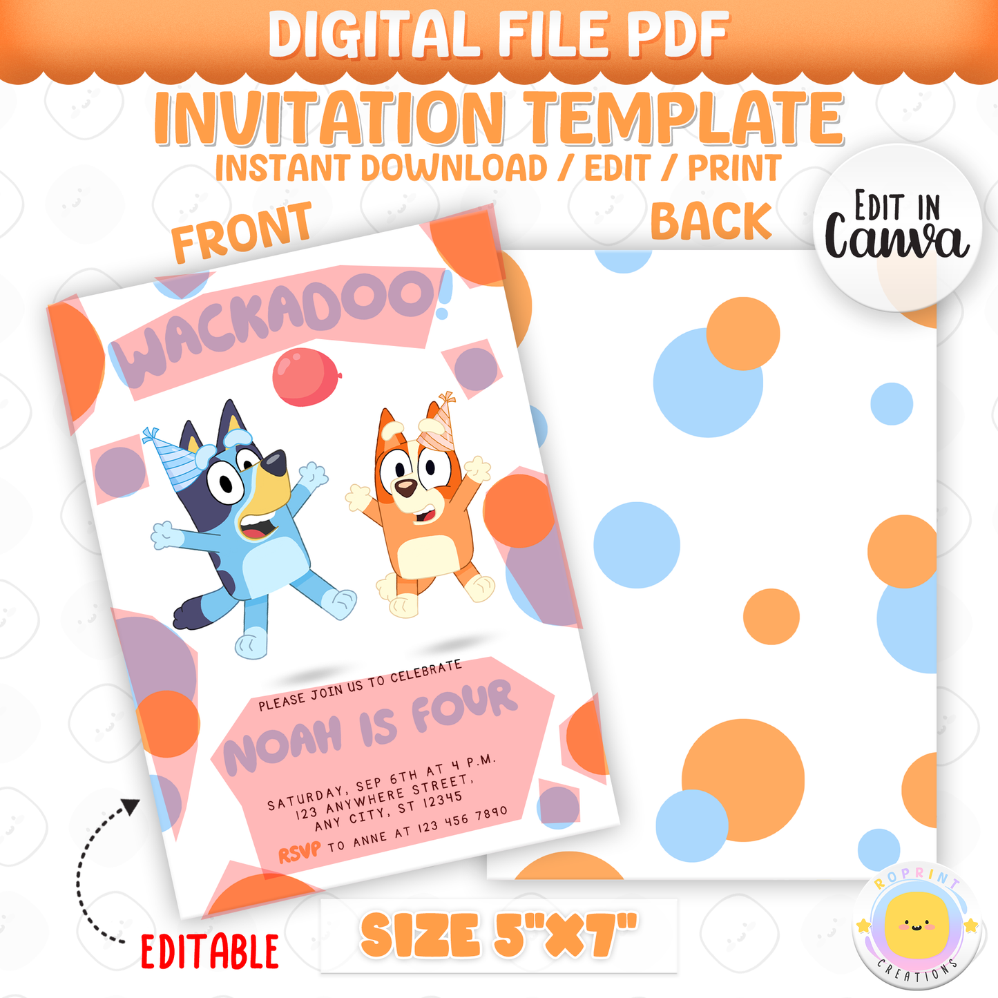Bluey TWOEY Birthday Invitation - Bluey Wackadoo Editable 2nd Party Invite
