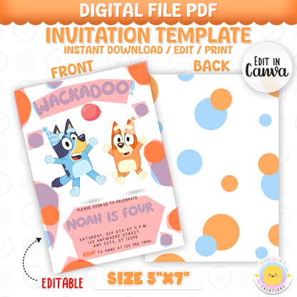 Bluey TWOEY Birthday Invitation - Bluey Wackadoo Editable 2nd Party Invite