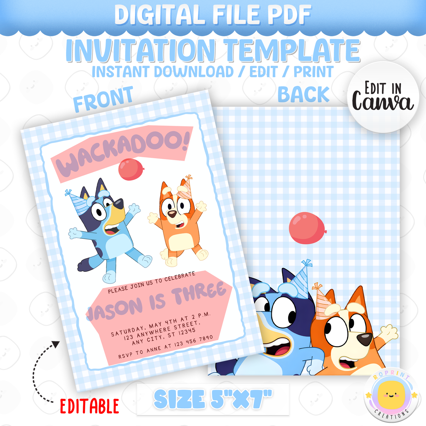 Celebrate your little one’s big day with this Bluey TWOEY Wackadoo birthday invitation! Easily edit, download, and print or share digitally for a fun 2nd birthday party. 🎉💙
