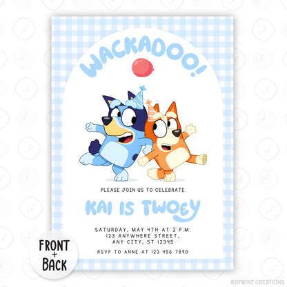 Celebrate your little one’s big day with this Bluey TWOEY Wackadoo birthday invitation! Easily edit, download, and print or share digitally for a fun and memorable 2nd birthday party. 🎉💙