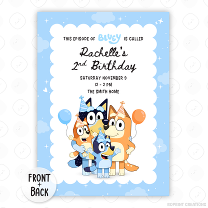 Celebrate your little one’s special day with this Bluey “This Episode Is Called” birthday invitation! Easily edit, download, and print or share digitally for a fun Bluey &amp; Bingo-themed party. 🎉💙