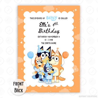 Celebrate your little one’s special day with this Bluey “This Episode Is Called” birthday invitation! Easily edit, download, and print or share digitally for a fun Bluey &amp; Bingo-themed party. 🎉💙