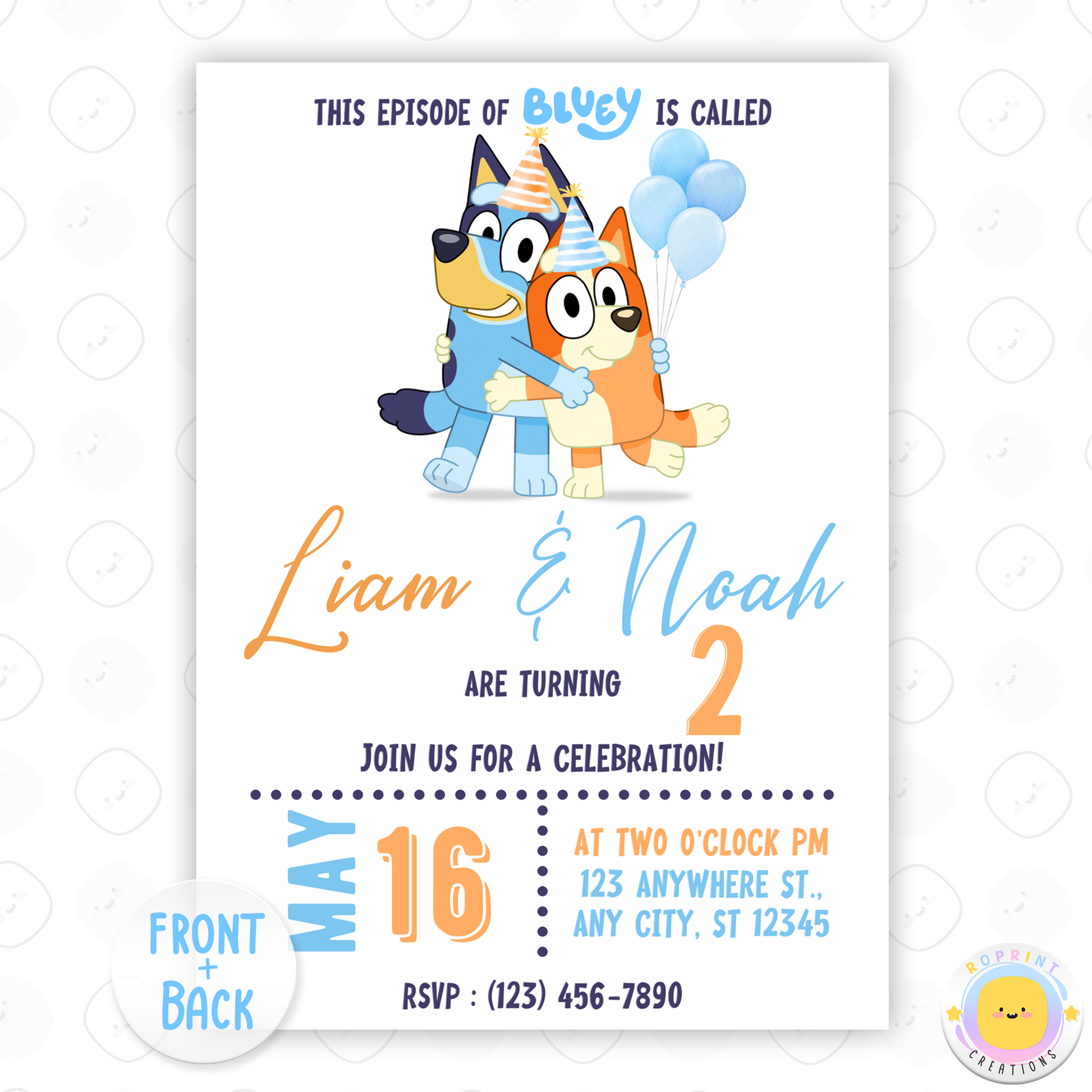 Bluey Twins Birthday Invitation Template - Bluey Sibling Birthday Invitation Canva Template
