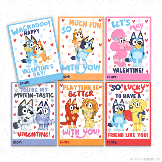 Share the love with these cute Bluey & Bingo Valentine cards! Perfect for kids’ classrooms and treat bags—simply download, print, and hand out for a fun Valentine celebration. Instant Download