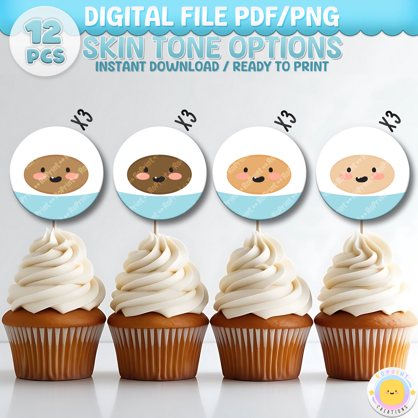 Digital printable boy baby shower cupcake toppers, perfect for decorating treats at a baby shower celebration.