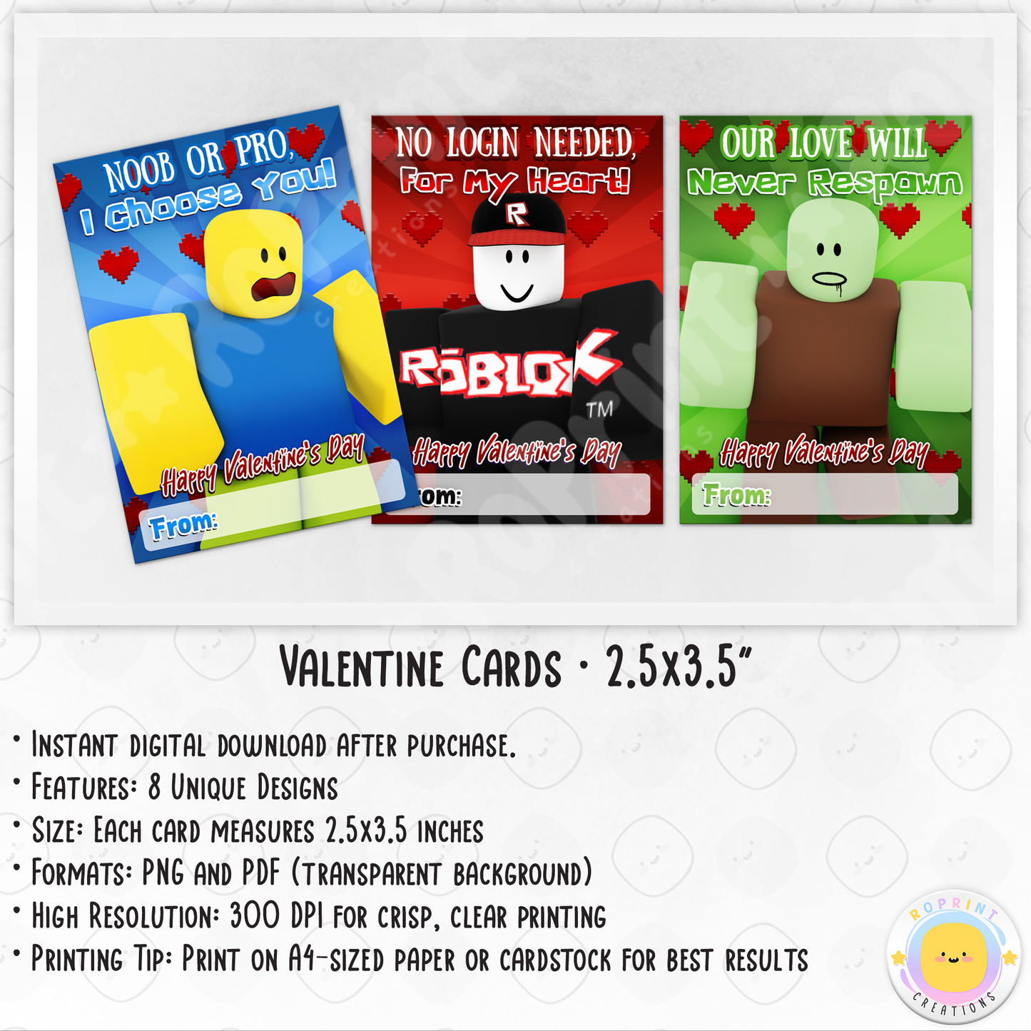 Roblox Valentine Cards - Printable Kids Valentine's Day Cards