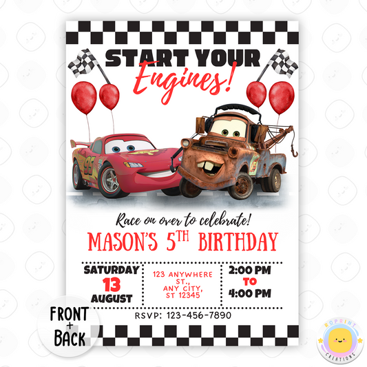 Rev up the fun with this Lightning McQueen Cars Birthday Invitation!
Perfect for any little racer’s special day, this editable and printable invite features bold colors, race car graphics, and a high-energy design inspired by the beloved Lightning McQueen. Personalize it in minutes and get the party started fast! Instant download.