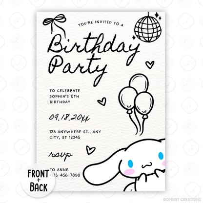 Celebrate with Cinnamoroll! This cute birthday invitation is fully editable in Canva—print at home or share digitally for a fun party surprise. Instant download
