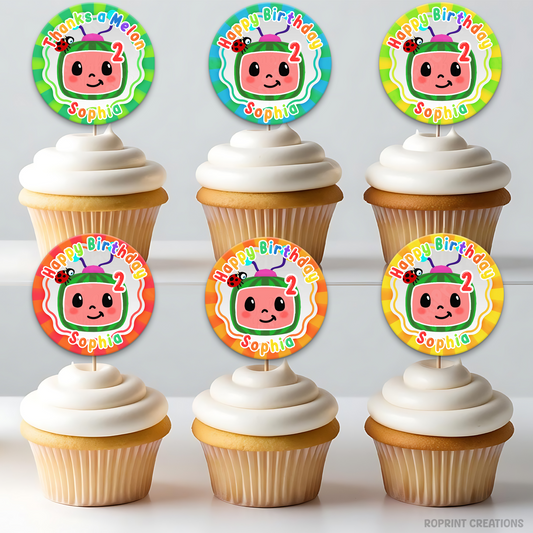 Cocomelon Birthday Cupcake Toppers - Editable Party Topper Template - Instant Download