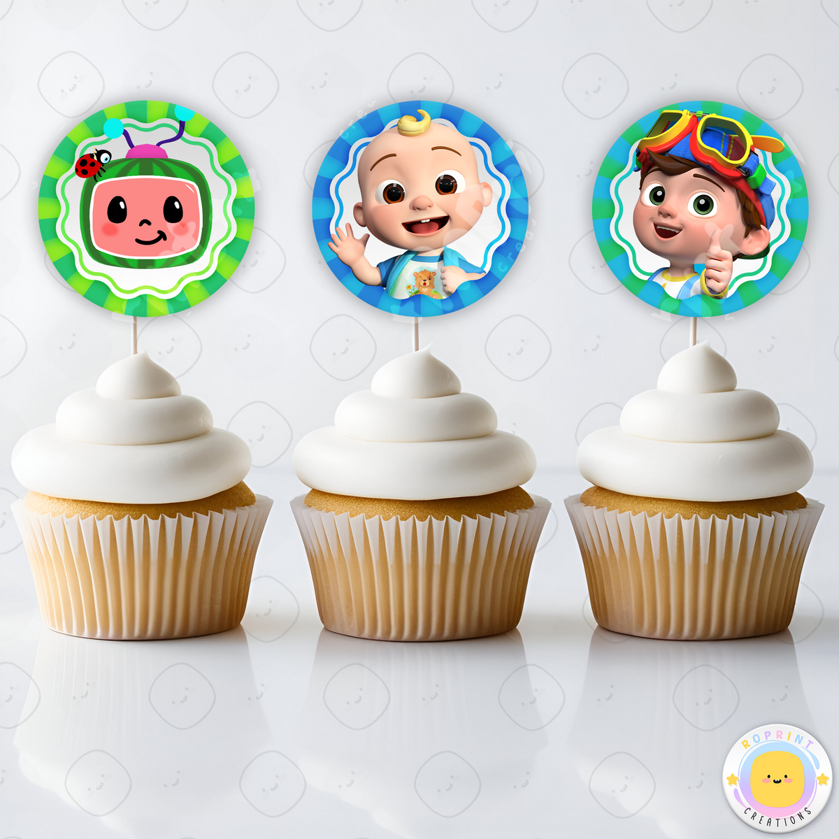 Cocomelon Cupcake Toppers - Cocomelon Birthday Cupcake Toppers
Add a fun touch to your celebration with these Cocomelon Cupcake Toppers! Instantly download, print, and assemble for a unique party decoration. These toppers can also be printed on edible paper or sticker paper to create fun stickers. Digital file only.