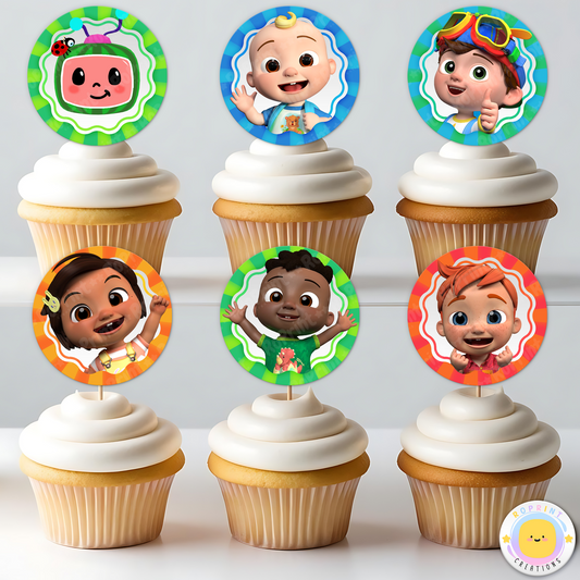 Cocomelon Cupcake Toppers - Cocomelon Birthday Cupcake Toppers
Add a fun touch to your celebration with these Cocomelon Cupcake Toppers! Instantly download, print, and assemble for a unique party decoration. These toppers can also be printed on edible paper or sticker paper to create fun stickers. Digital file only.