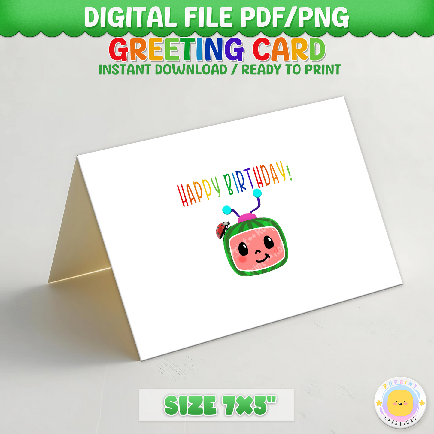 Digital printable greeting card featuring a Cocomelon theme, perfect for kids' celebrations or special occasions.