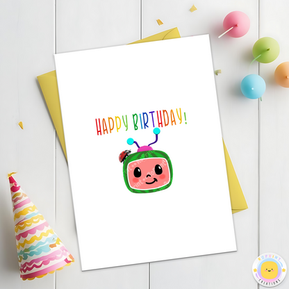 Digital printable greeting card featuring a Cocomelon theme, perfect for kids' celebrations or special occasions.