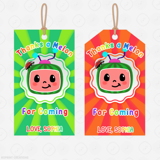 Cocomelon Inspired Favor Tags - Kids Party Favor Tag Printable&nbsp;
Thank your guests with these cute Cocomelon-inspired favor tags! Instantly download, print, and add a special touch to your party favors.&nbsp;Instant Download