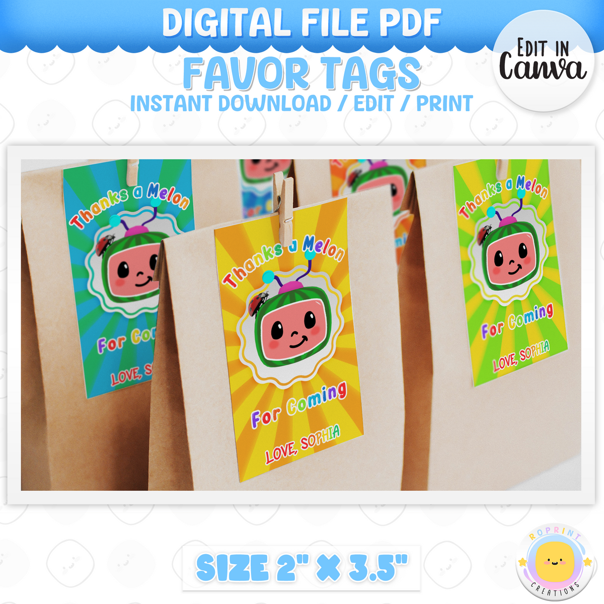 Cocomelon Inspired Favor Tags - Kids Party Favor Tag Printable&nbsp;
Thank your guests with these cute Cocomelon-inspired favor tags! Instantly download, print, and add a special touch to your party favors.&nbsp;Instant Download