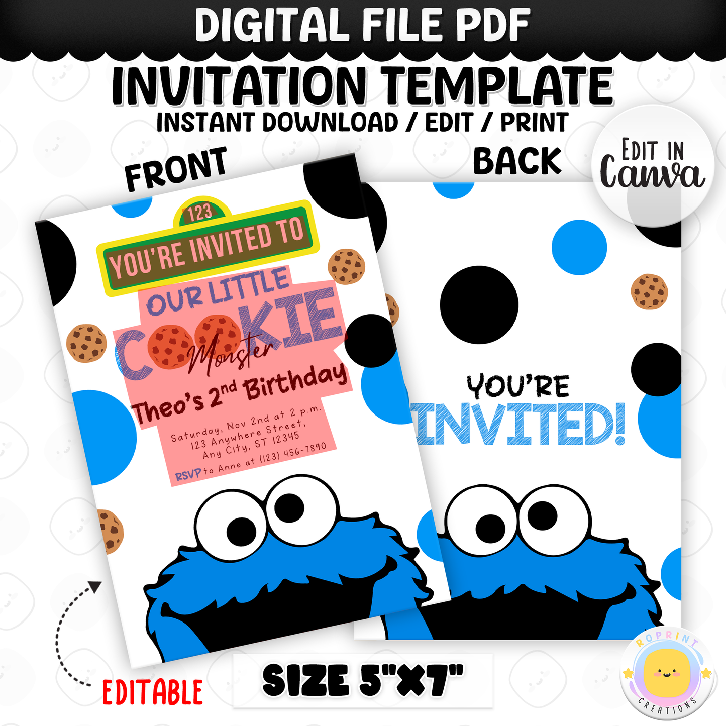 Celebrate your little one’s 2nd birthday with this fun Cookie Monster Birthday Invitation! Easily edit, download, print, or share digitally for a sweet and stress-free party invite.