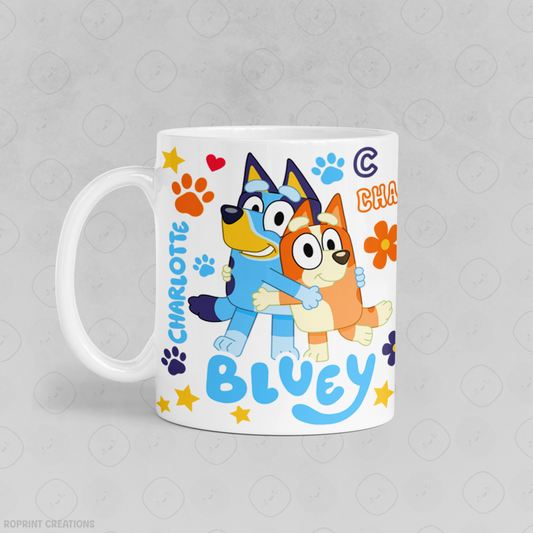 Make every sip extra special with our Personalized Bluey Name Mug!&nbsp;This custom Blue dog coffee mug features a fun design inspired by the characters kids love. Perfect for toddlers, children, or Bluey fans of any age. Add your child’s name for a one-of-a-kind gift they’ll adore!