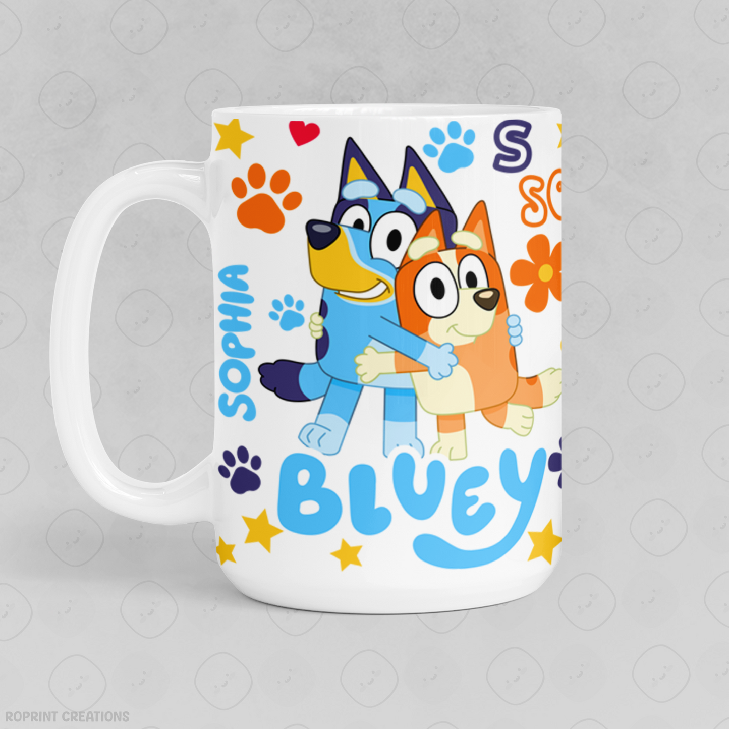 Make every sip extra special with our Personalized Bluey Name Mug!&nbsp;This custom Blue dog coffee mug features a fun design inspired by the characters kids love. Perfect for toddlers, children, or Bluey fans of any age. Add your child’s name for a one-of-a-kind gift they’ll adore!